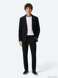 Siyah Çizgili Modern Fit Örme Takım Elbise