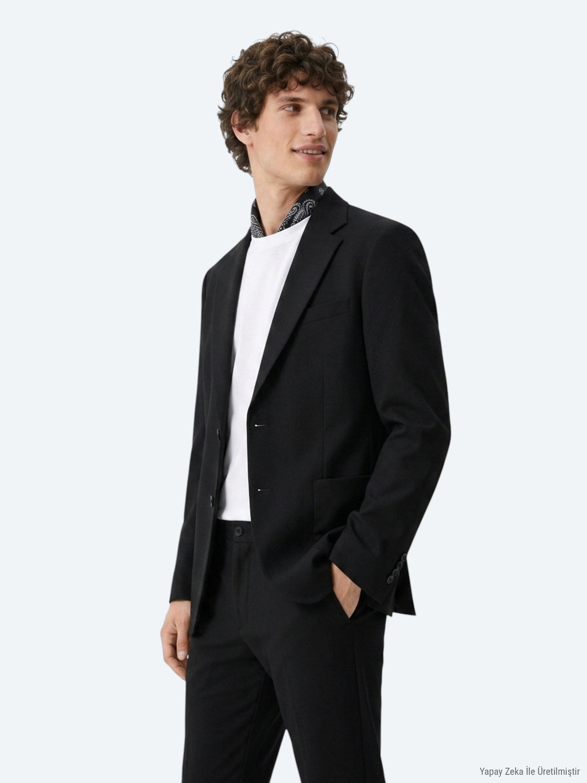 Siyah Çizgili Modern Fit Örme Takım Elbise