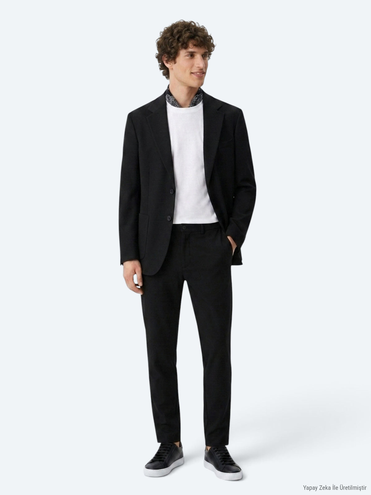 Siyah Çizgili Modern Fit Örme Takım Elbise