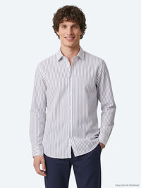 Lacivert Çizgili Regular Fit Uzun Dokuma Casual %100 Pamuk Gömlek