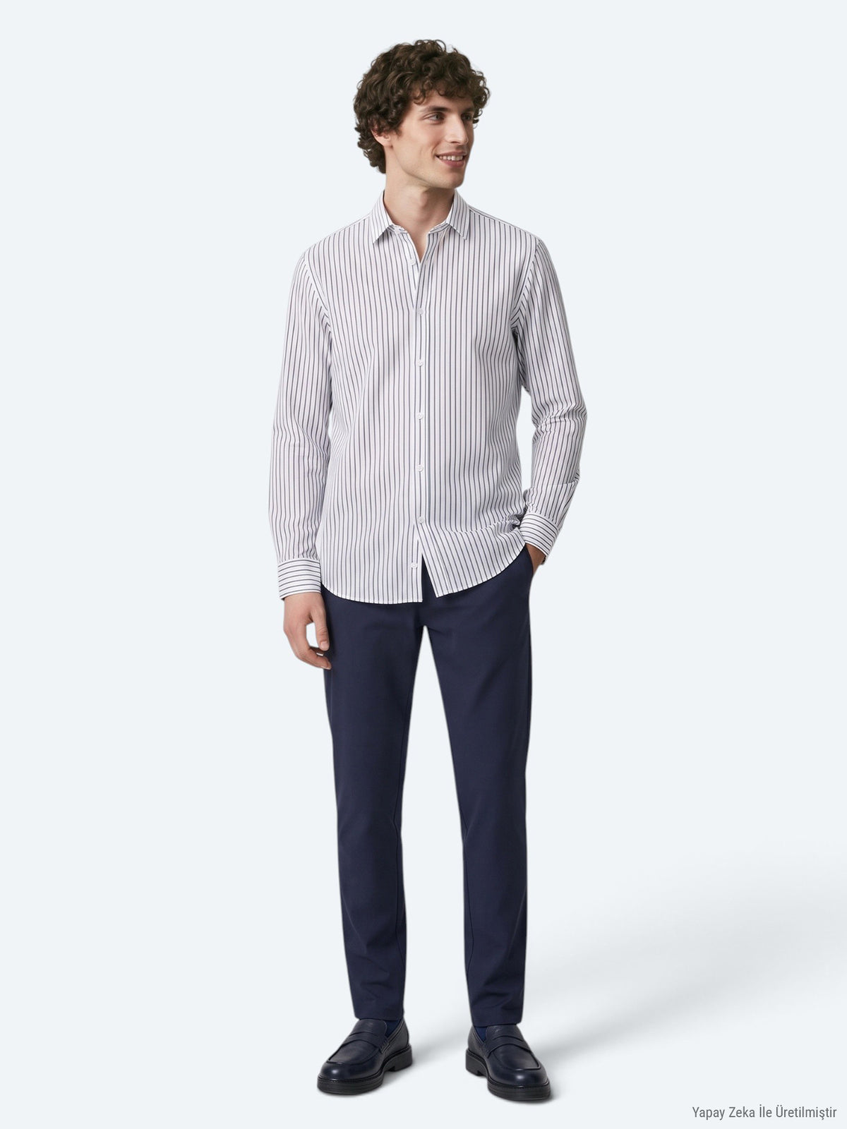 Lacivert Çizgili Regular Fit Uzun Dokuma Casual %100 Pamuk Gömlek