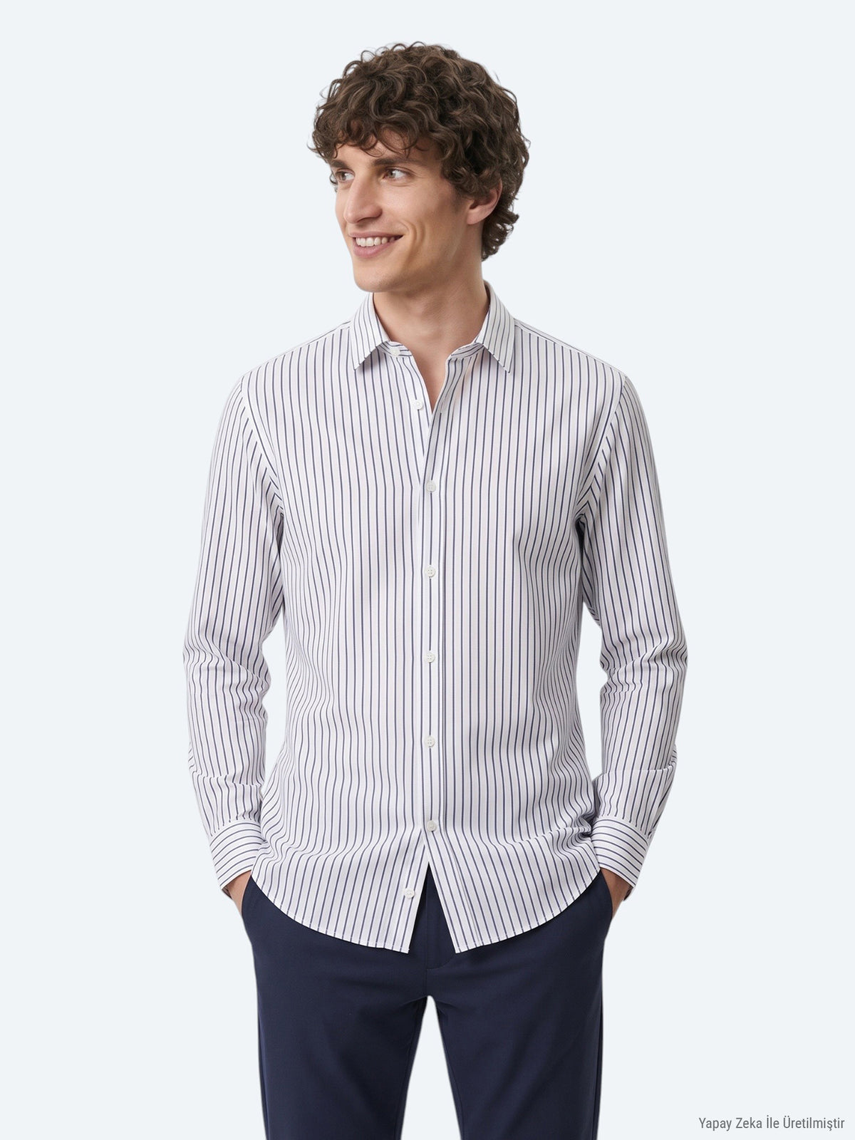 Lacivert Çizgili Regular Fit Uzun Dokuma Casual %100 Pamuk Gömlek