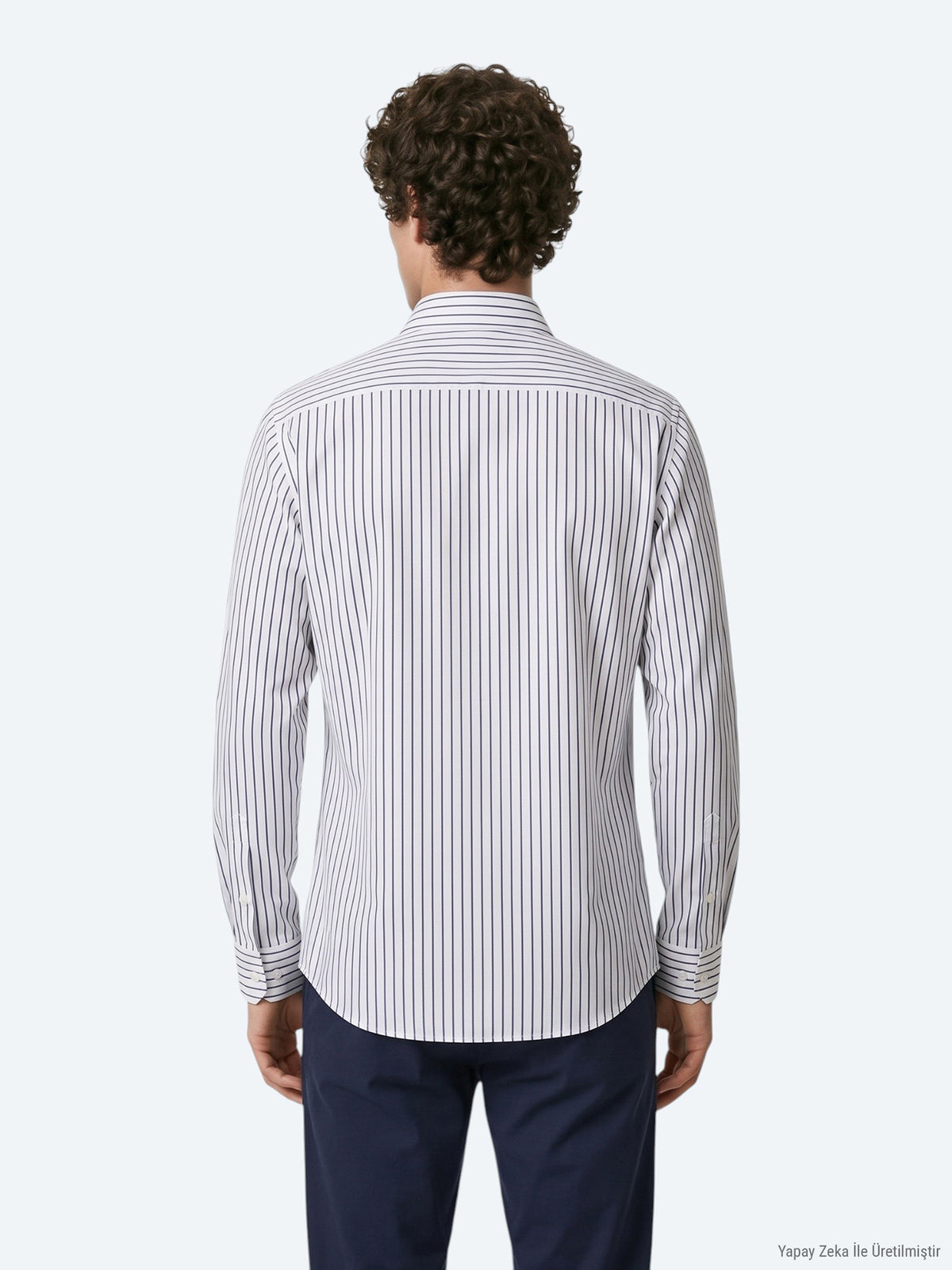 Lacivert Çizgili Regular Fit Uzun Dokuma Casual %100 Pamuk Gömlek