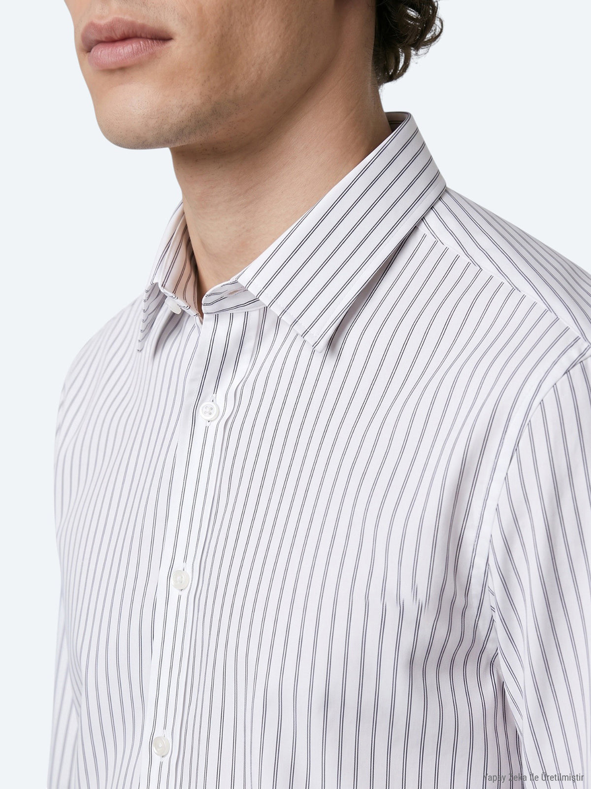 Haki Çizgili Regular Fit Uzun Dokuma Casual %100 Pamuk Gömlek