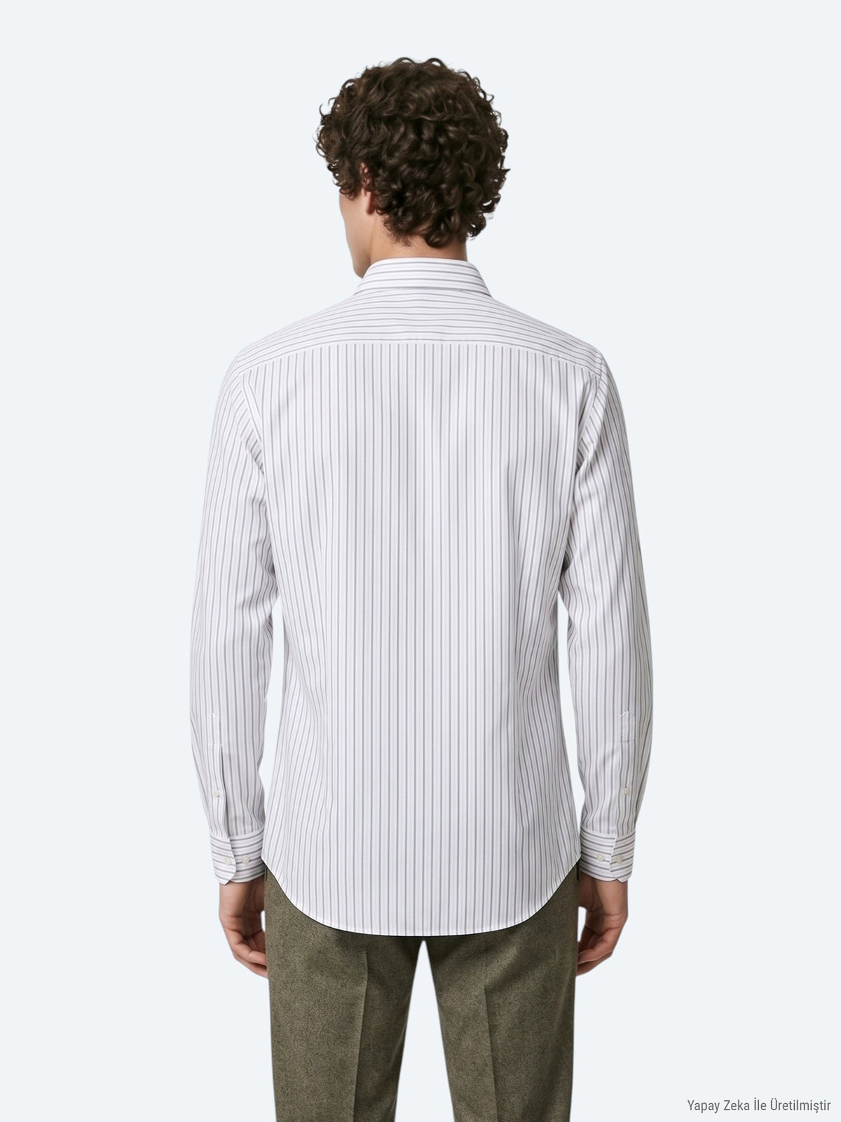 Haki Çizgili Regular Fit Uzun Dokuma Casual %100 Pamuk Gömlek