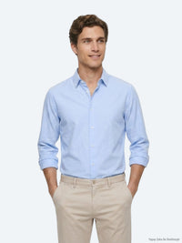 Mavi Çizgili Regular Fit Uzun Dokuma Casual %100 Pamuk Gömlek