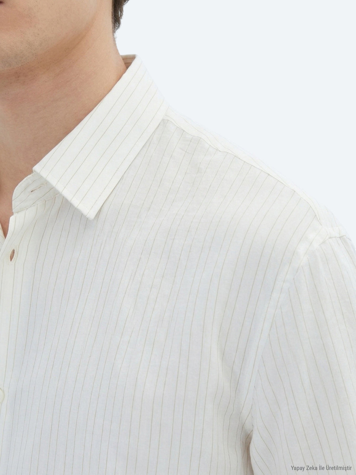 Bej Çizgili Regular Fit Uzun Dokuma Casual %100 Pamuk Gömlek
