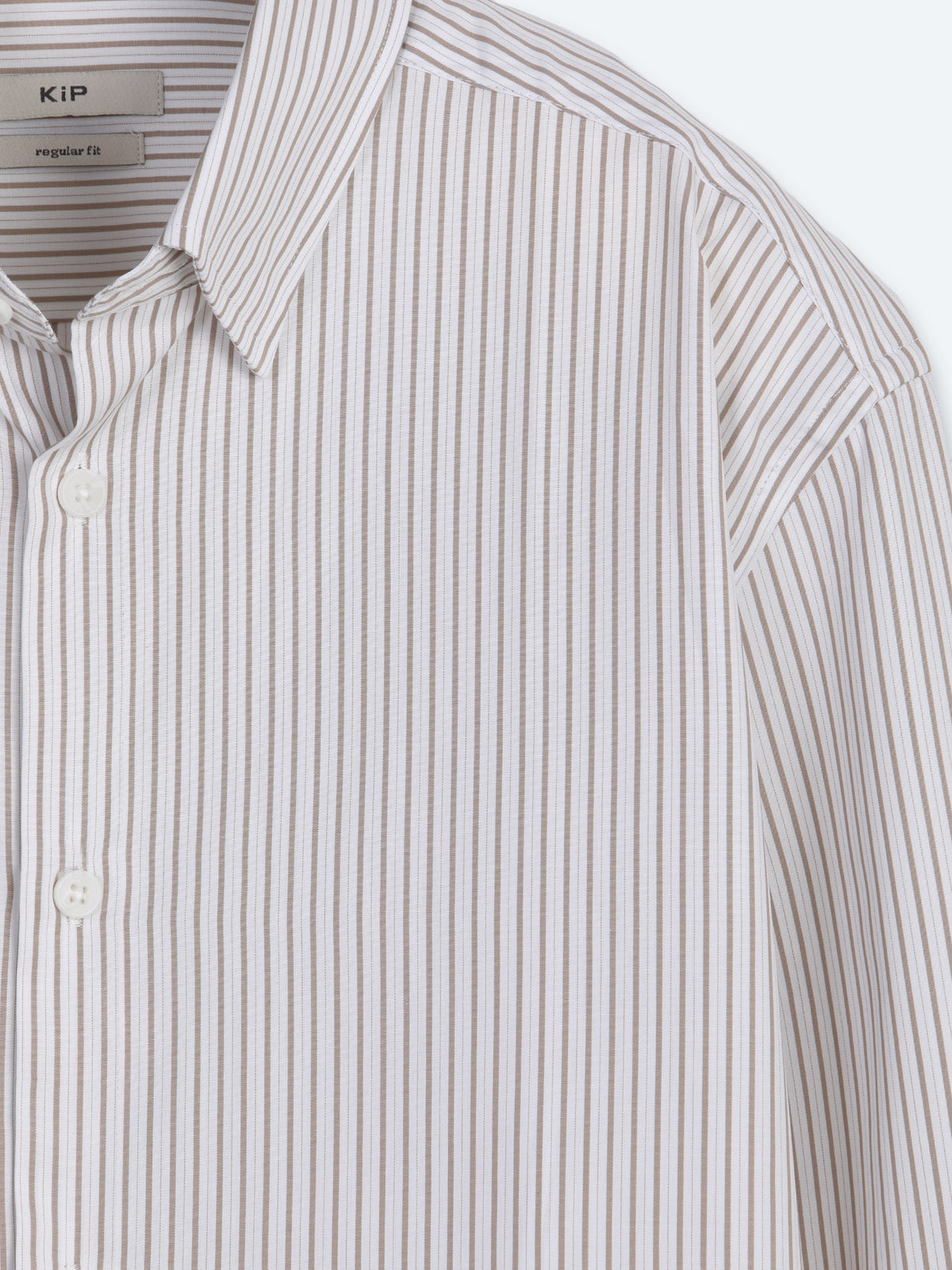 Bej Çizgili Regular Fit Uzun Dokuma Casual %100 Pamuk Gömlek