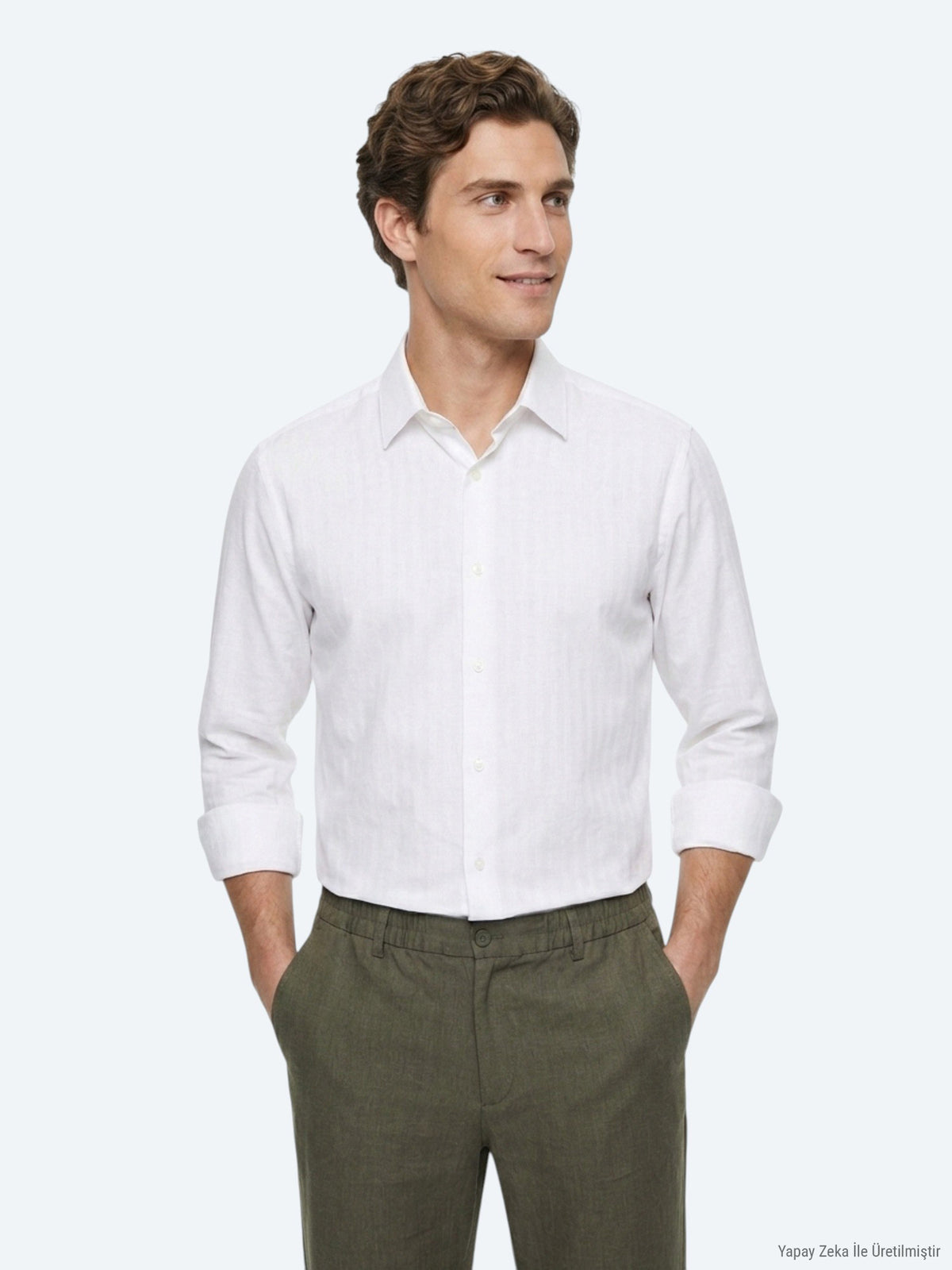 Beyaz Çizgili Regular Fit Uzun Dokuma Casual %100 Pamuk Gömlek