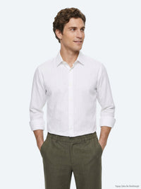 Beyaz Çizgili Regular Fit Uzun Dokuma Casual %100 Pamuk Gömlek