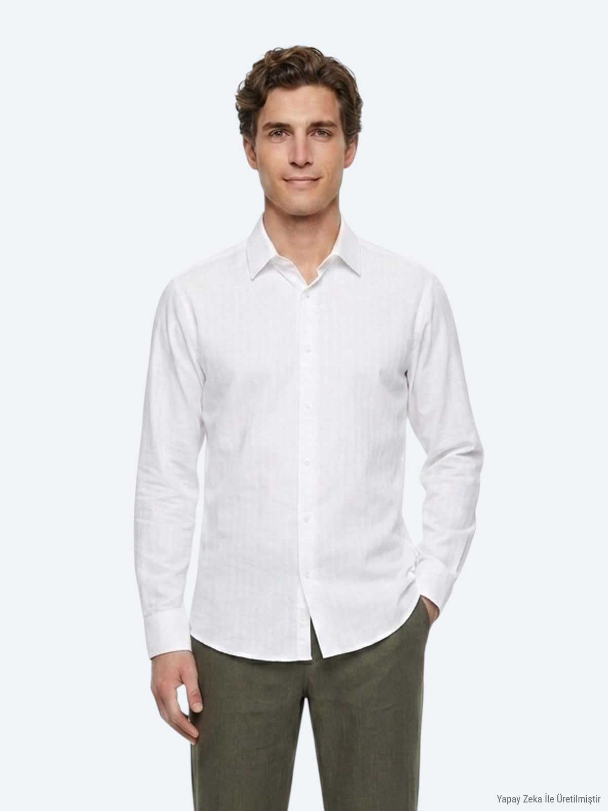Beyaz Çizgili Regular Fit Uzun Dokuma Casual %100 Pamuk Gömlek