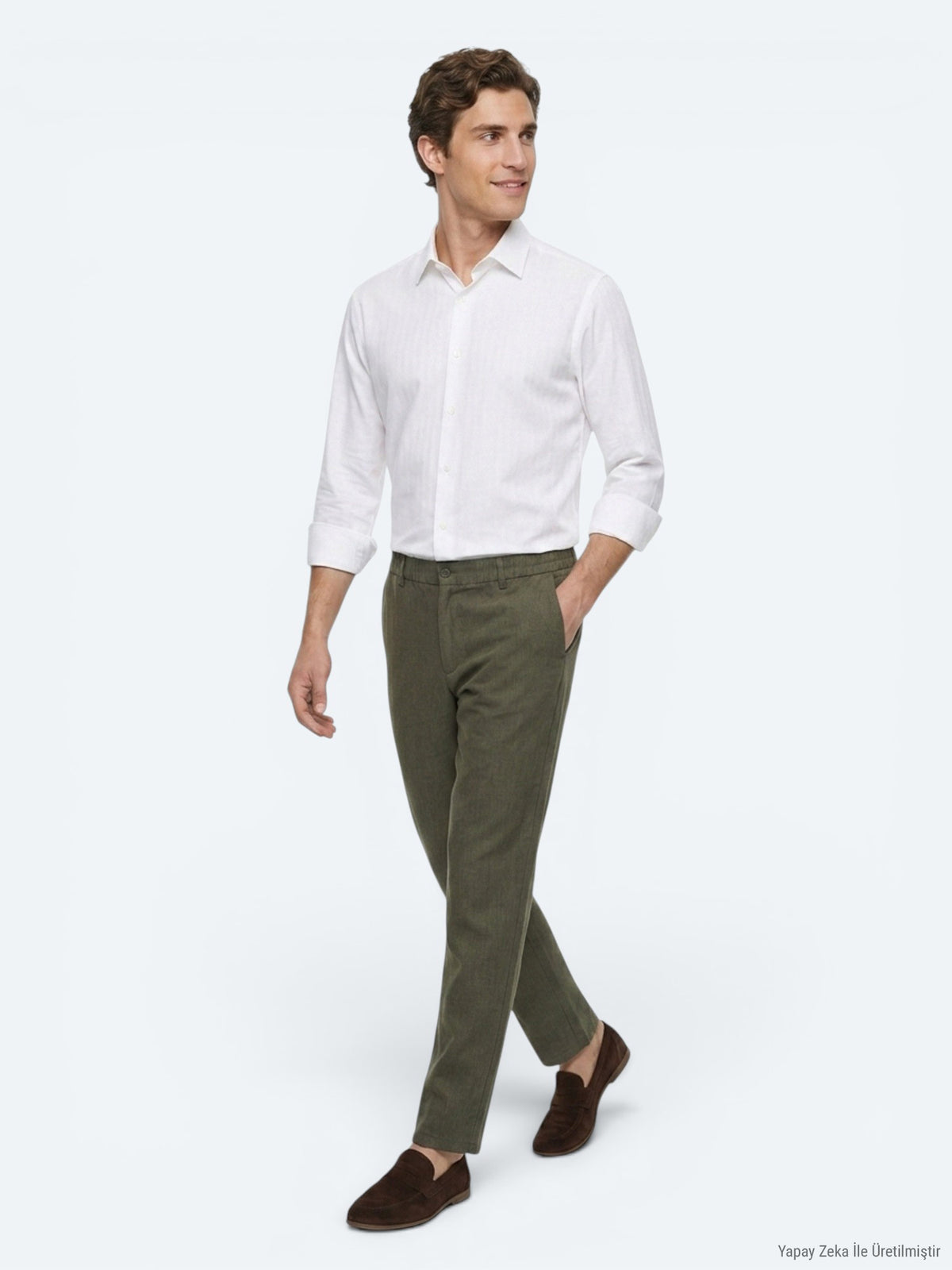 Beyaz Çizgili Regular Fit Uzun Dokuma Casual %100 Pamuk Gömlek