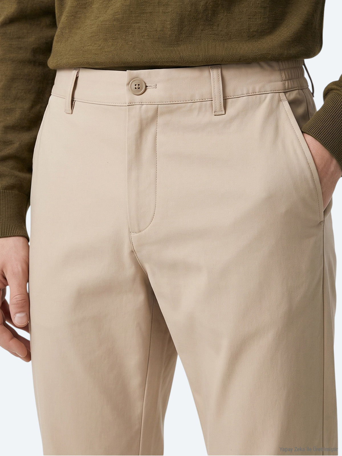 Bej Düz Dokuma Jogging Fit Casual Pamuk Karışımlı Pantolon
