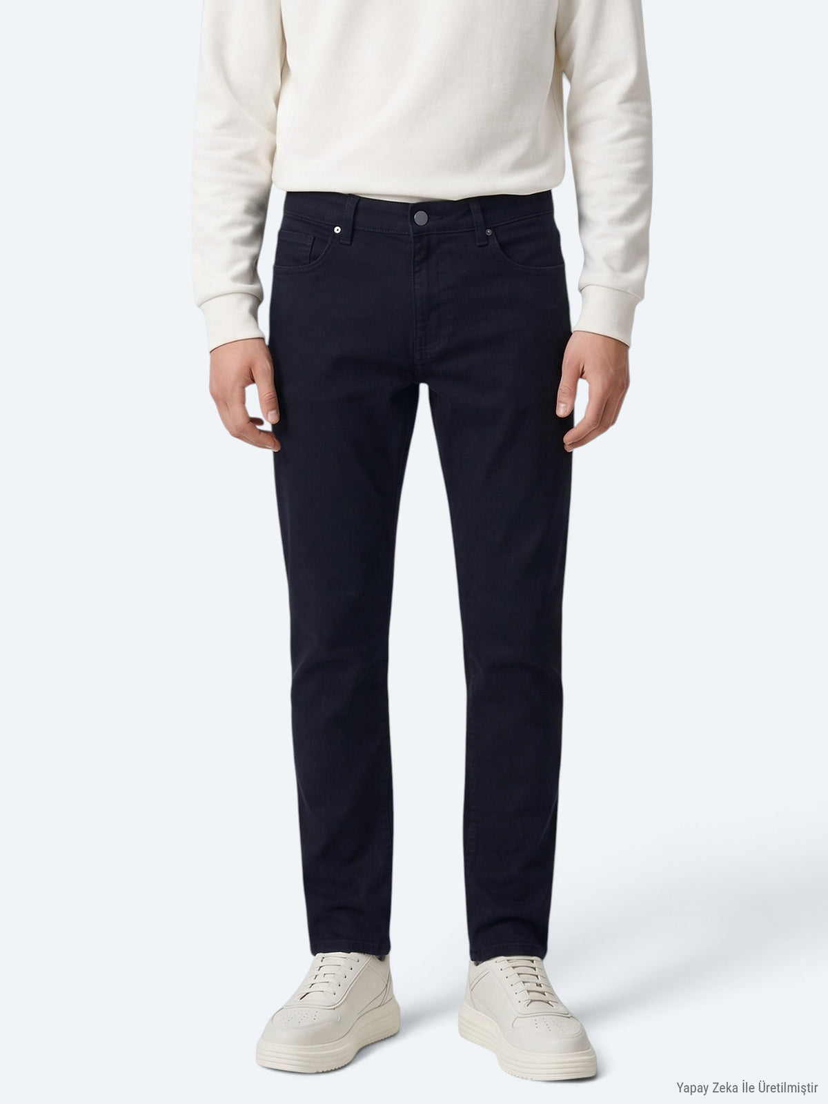 Lacivert Düz Dokuma Slim Fit Spor Pamuk Karışımlı Pantolon