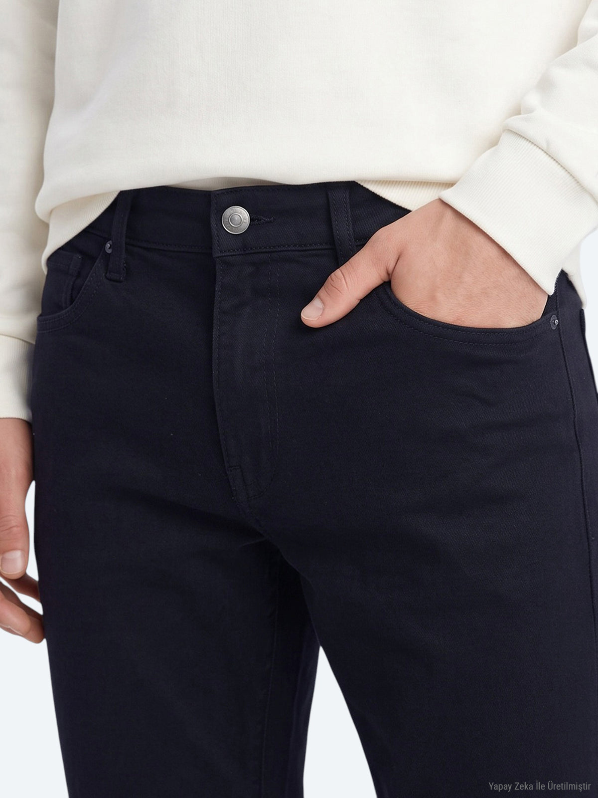 Lacivert Düz Dokuma Slim Fit Spor Pamuk Karışımlı Pantolon