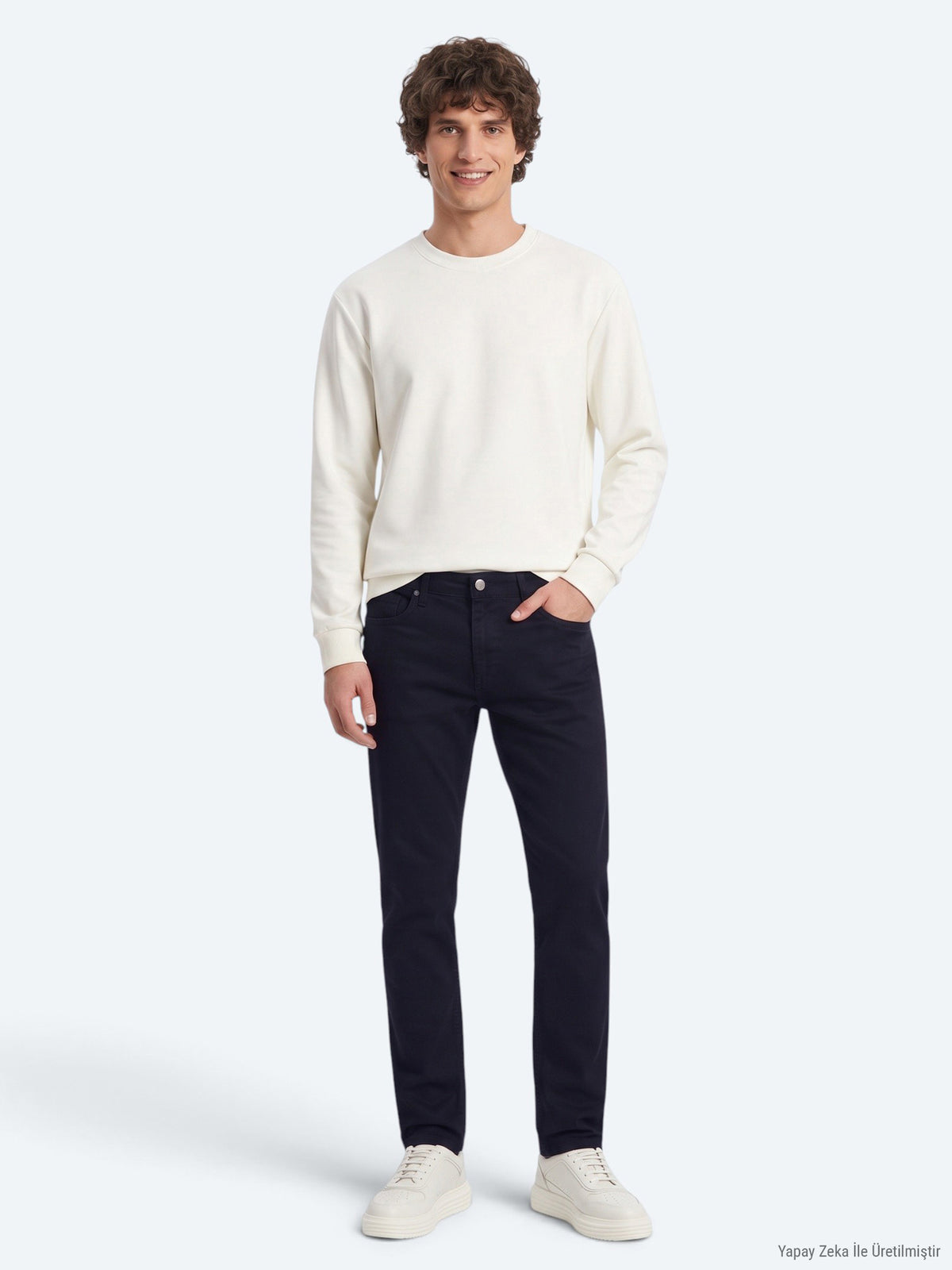 Lacivert Düz Dokuma Slim Fit Spor Pamuk Karışımlı Pantolon