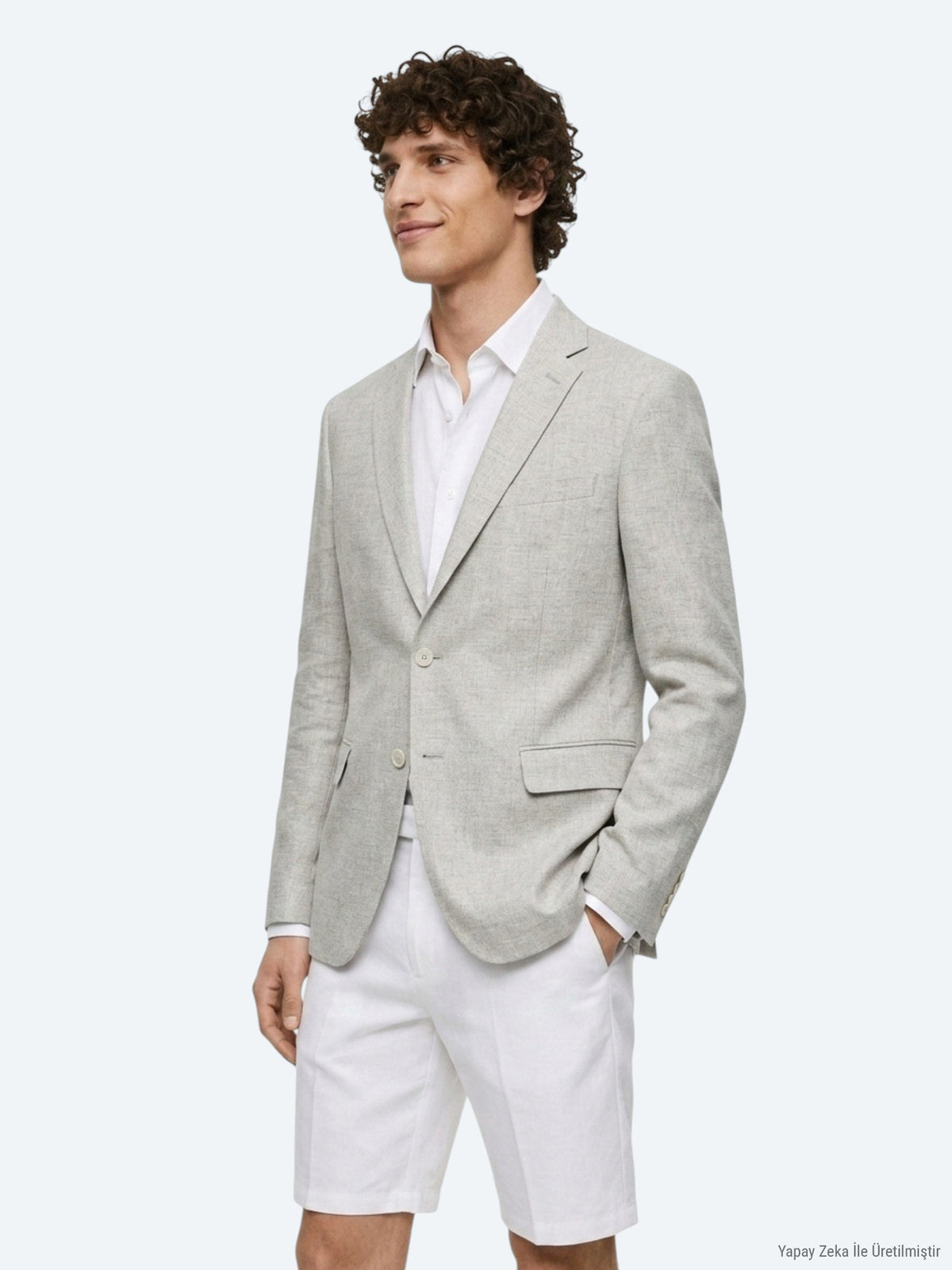 Bej Desenli Modern Fit Keten Karışımlı Ceket