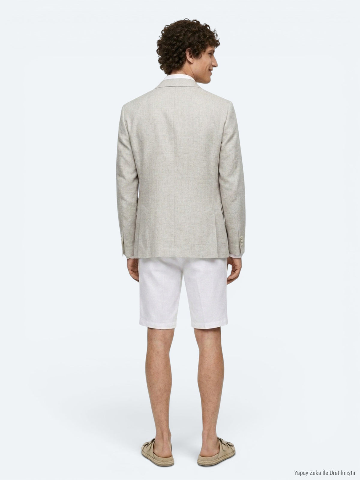 Bej Desenli Modern Fit Keten Karışımlı Ceket
