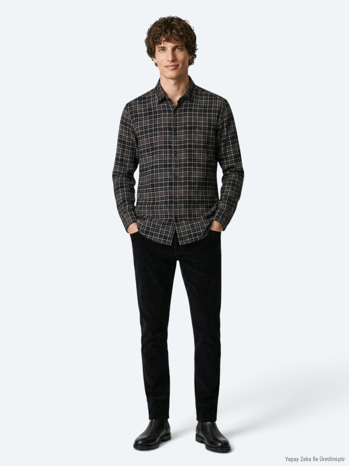 Kahverengi Kareli Regular Fit Uzun Dokuma Casual %100 Pamuk Gömlek