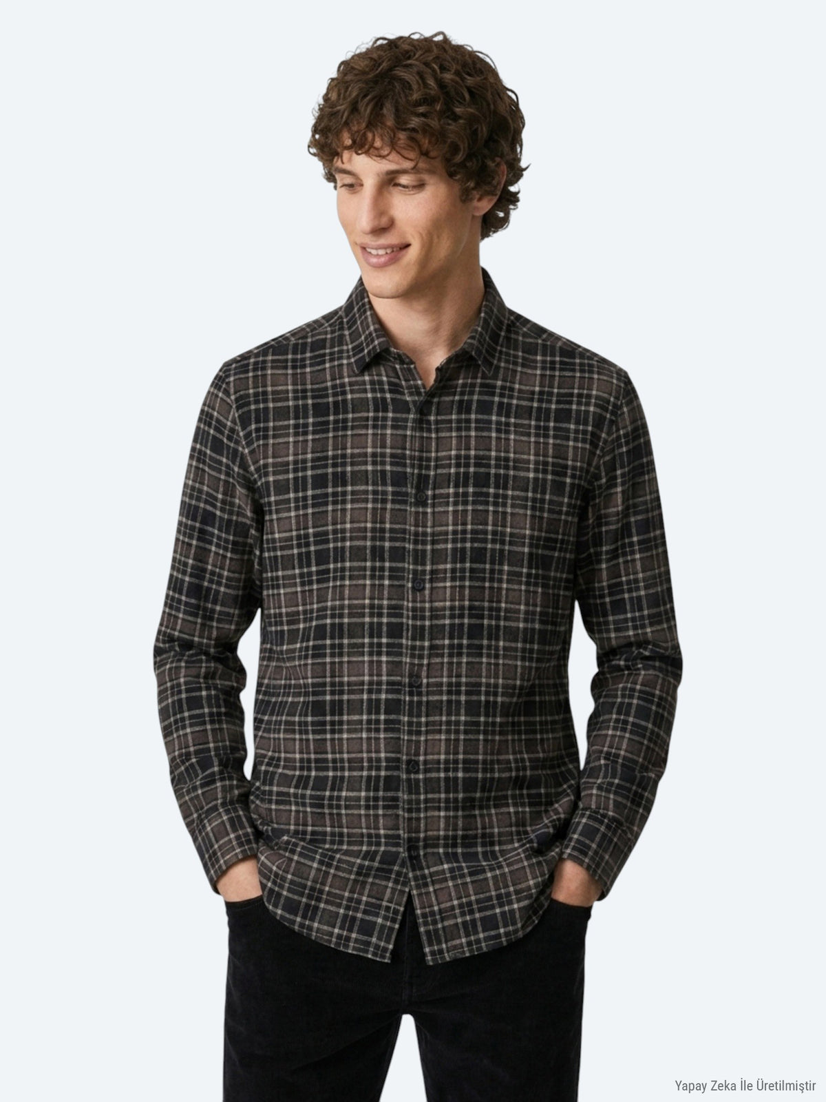 Kahverengi Kareli Regular Fit Uzun Dokuma Casual %100 Pamuk Gömlek