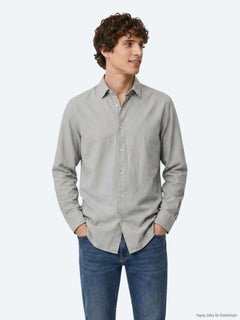 Gri Düz Regular Fit Uzun Dokuma Casual %100 Pamuk Gömlek