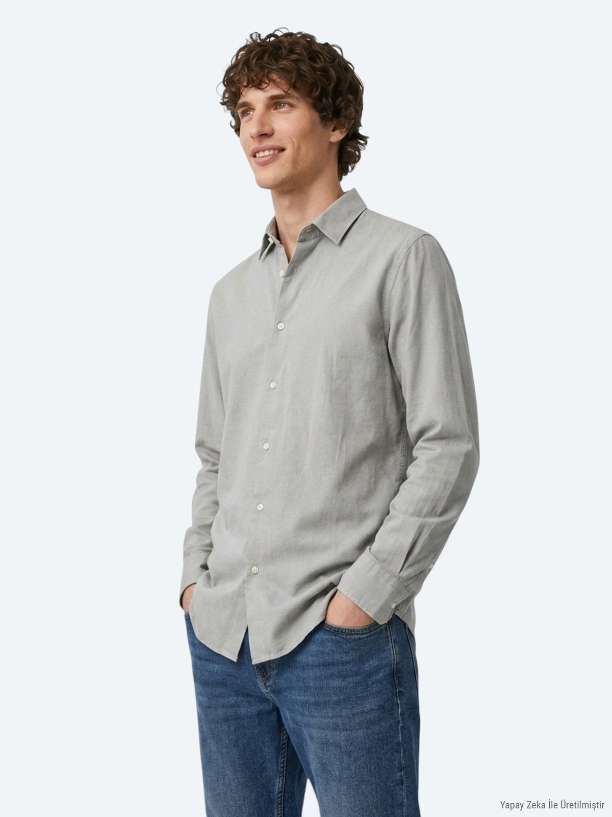Gri Düz Regular Fit Uzun Dokuma Casual %100 Pamuk Gömlek