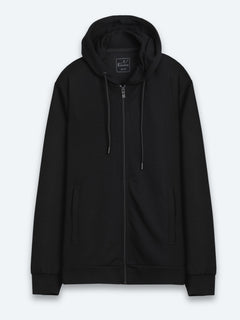 Siyah Kapüşonlu Düz Sweatshirt