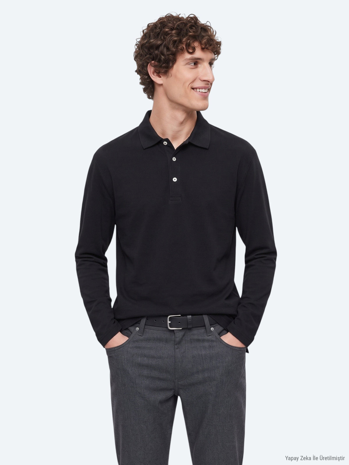 Siyah Düz Polo Yaka %100 Pamuk T-Shirt