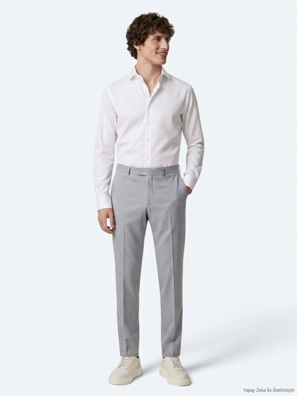 Gri Düz Dokuma Fitted Fit Klasik Pantolon