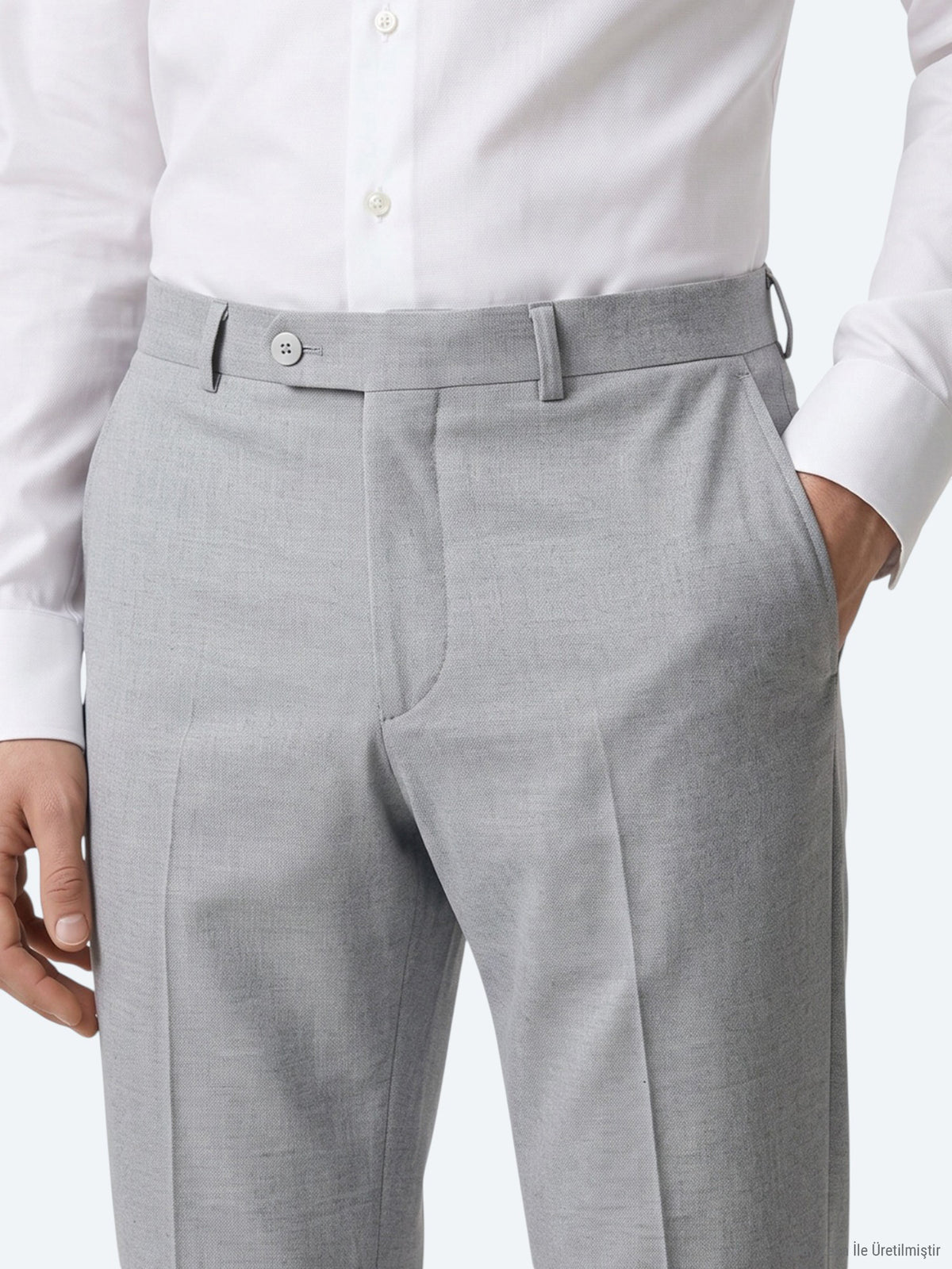 Gri Düz Dokuma Fitted Fit Klasik Pantolon
