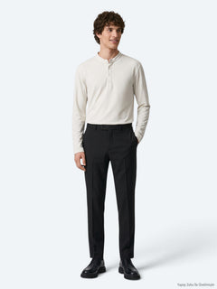 Siyah Düz Dokuma Fitted Fit Klasik Pantolon
