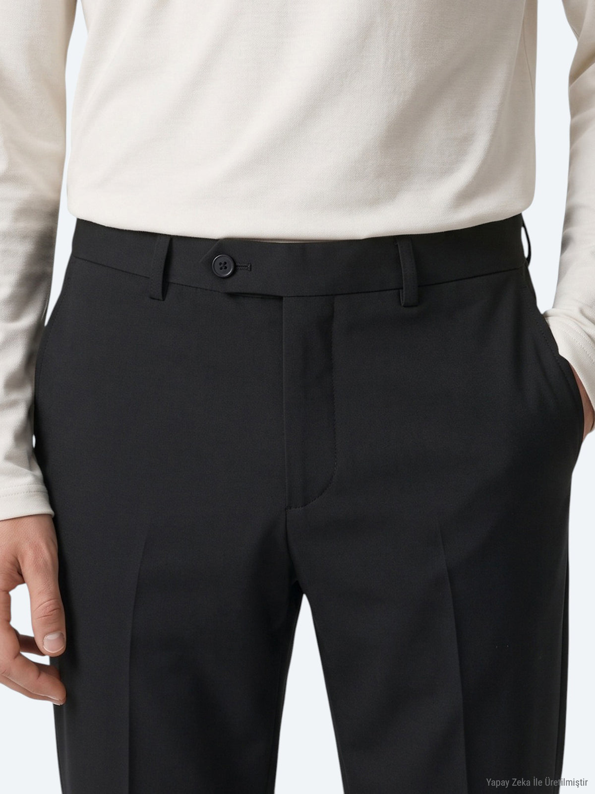 Siyah Düz Dokuma Fitted Fit Klasik Pantolon