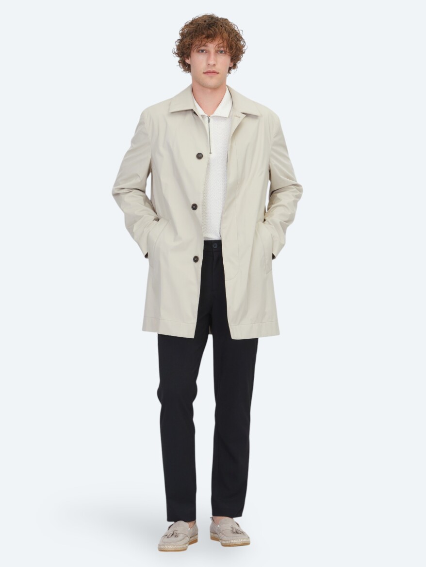 Açık Bej Regular Fit Gömlek Yaka Casual Dokuma Pardösü - KİP