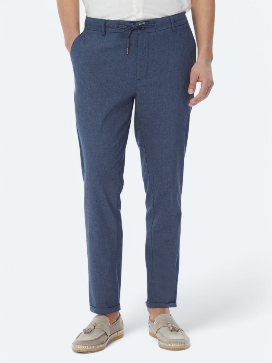 Açık Lacivert Dokuma Jogging Fit Casual Pamuk Karışımlı Pantolon - 2