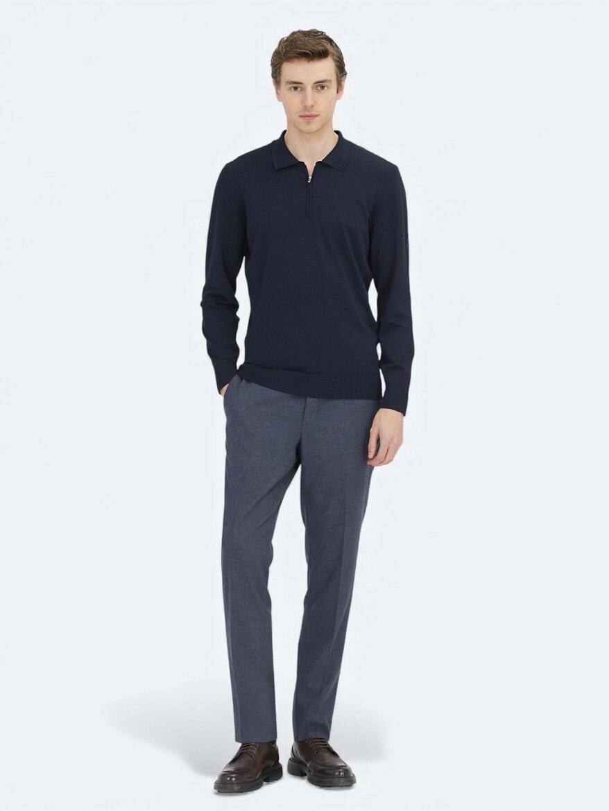 Açık Lacivert Düz Dokuma Fitted Fit Klasik Pantolon - KİP