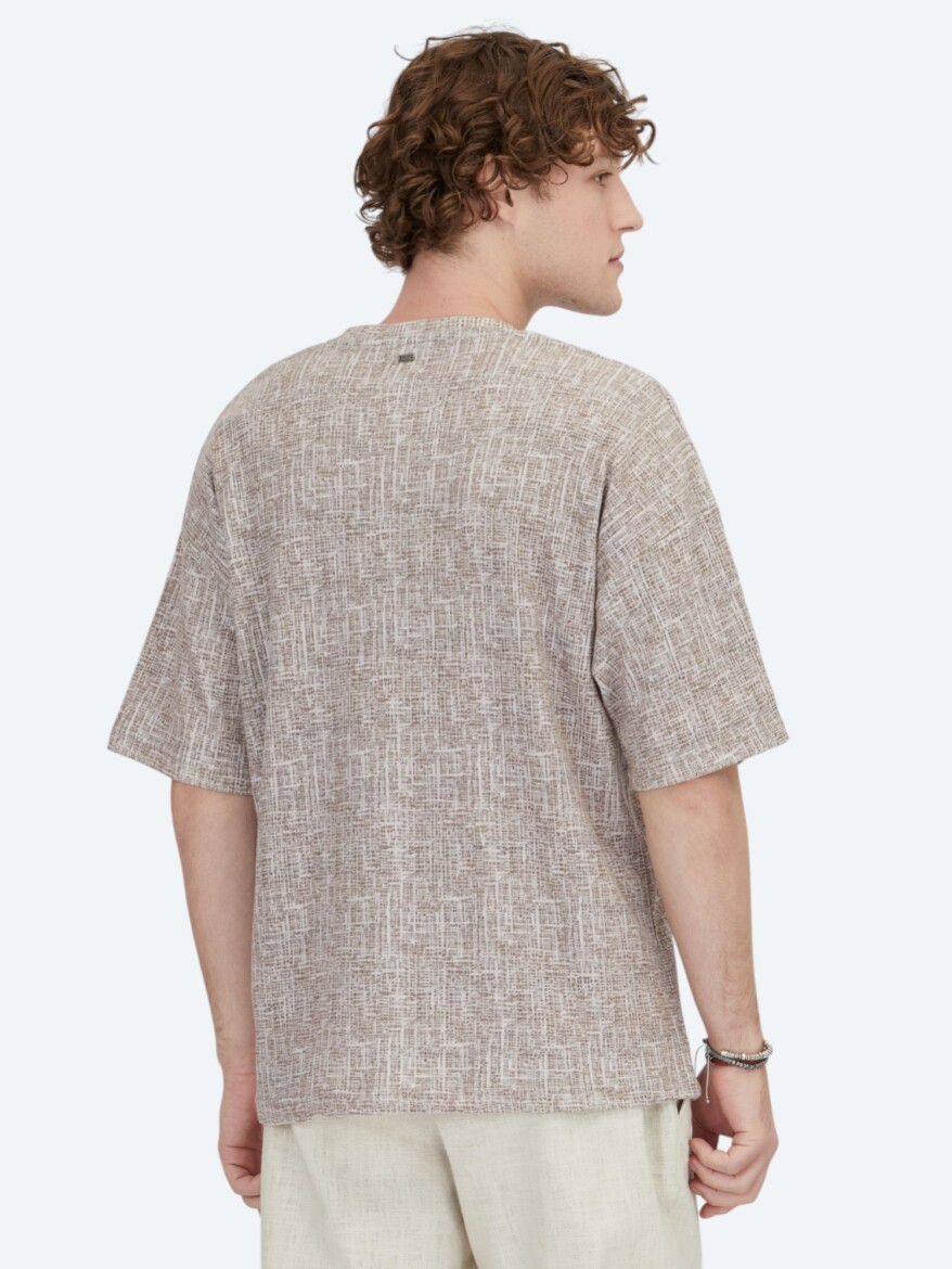 Antrasit Baskılı Bisiklet Yaka Pamuk Karışımlı T-Shirt - 4