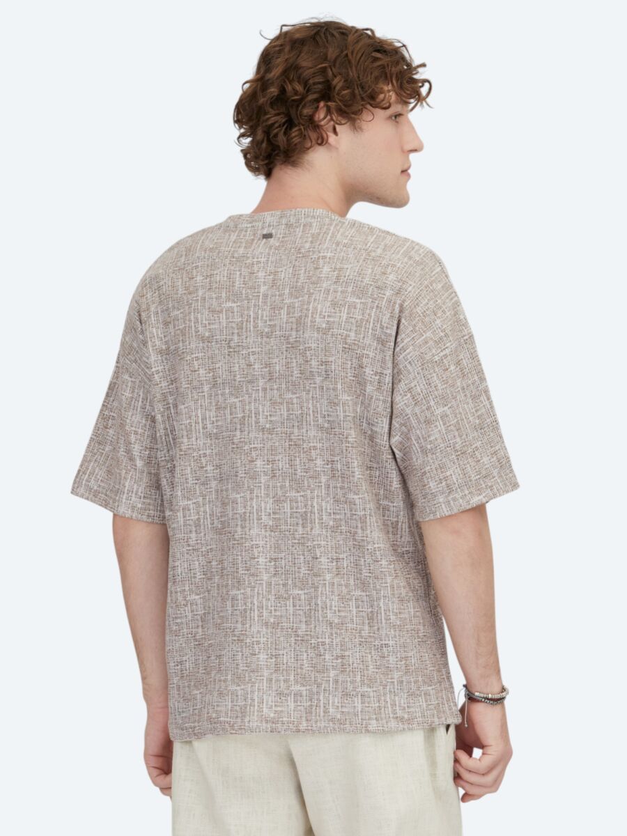 Antrasit Baskılı Bisiklet Yaka Pamuk Karışımlı T-Shirt - 4