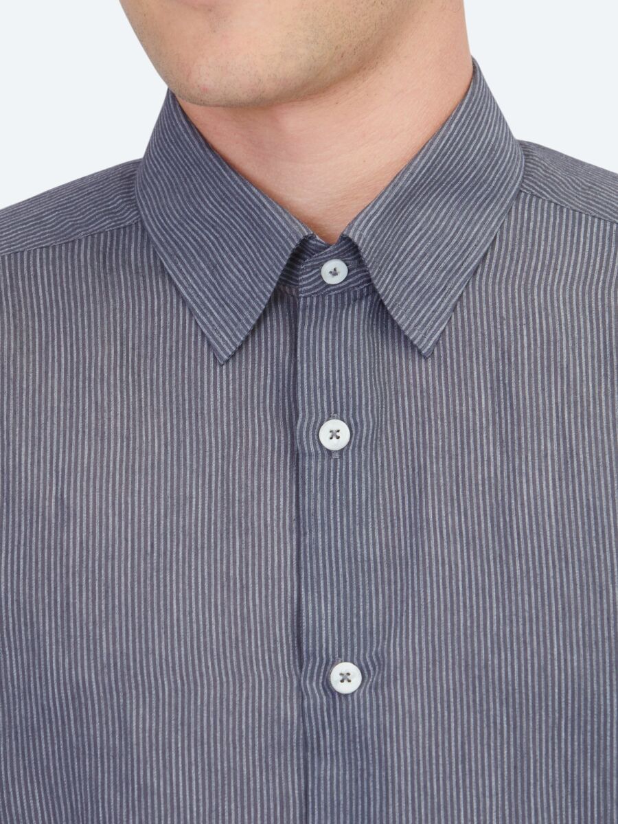 Antrasit Çizgili Regular Fit Dokuma Casual Gömlek - 4