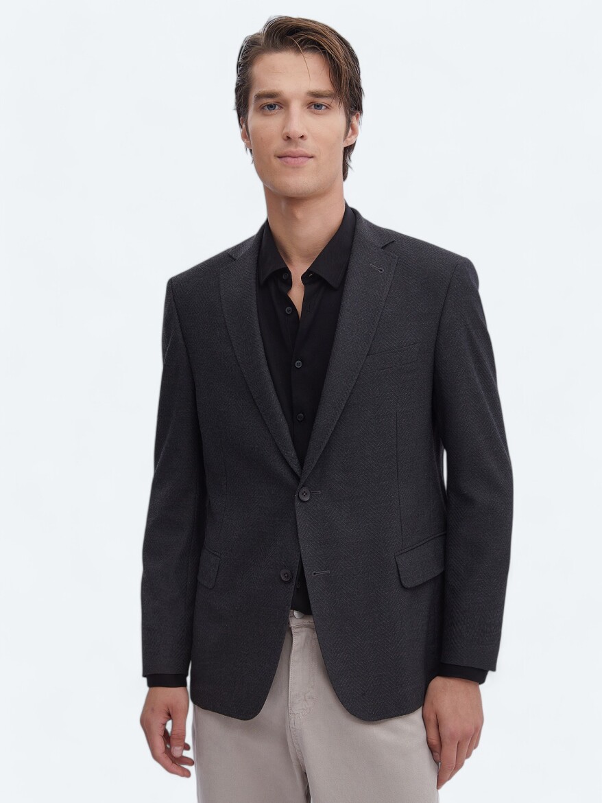 Antrasit Desenli Regular Fit Çevre Dostu Ceket - KİP