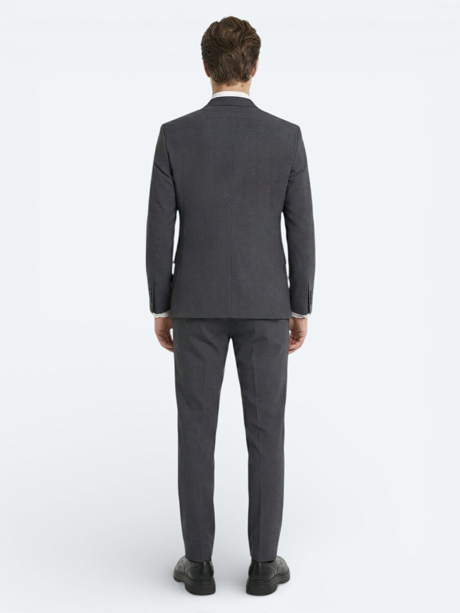 Antrasit Düz Slim Fit Yün Karışımlı Takım Elbise - 4