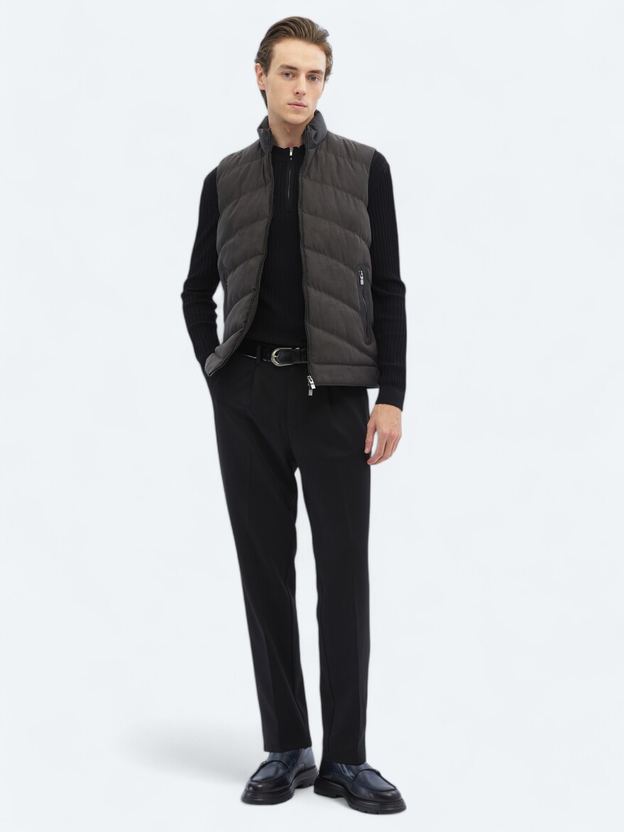 Antrasit Regular Fit Dik Yaka Casual Dokuma Spor Yelek - KİP