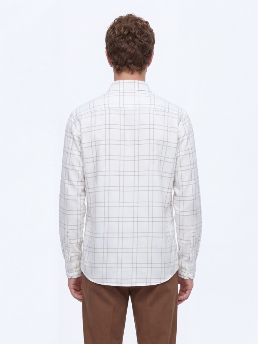 Beige Checkered Regular Fit Weaving Casual Shirt - 5