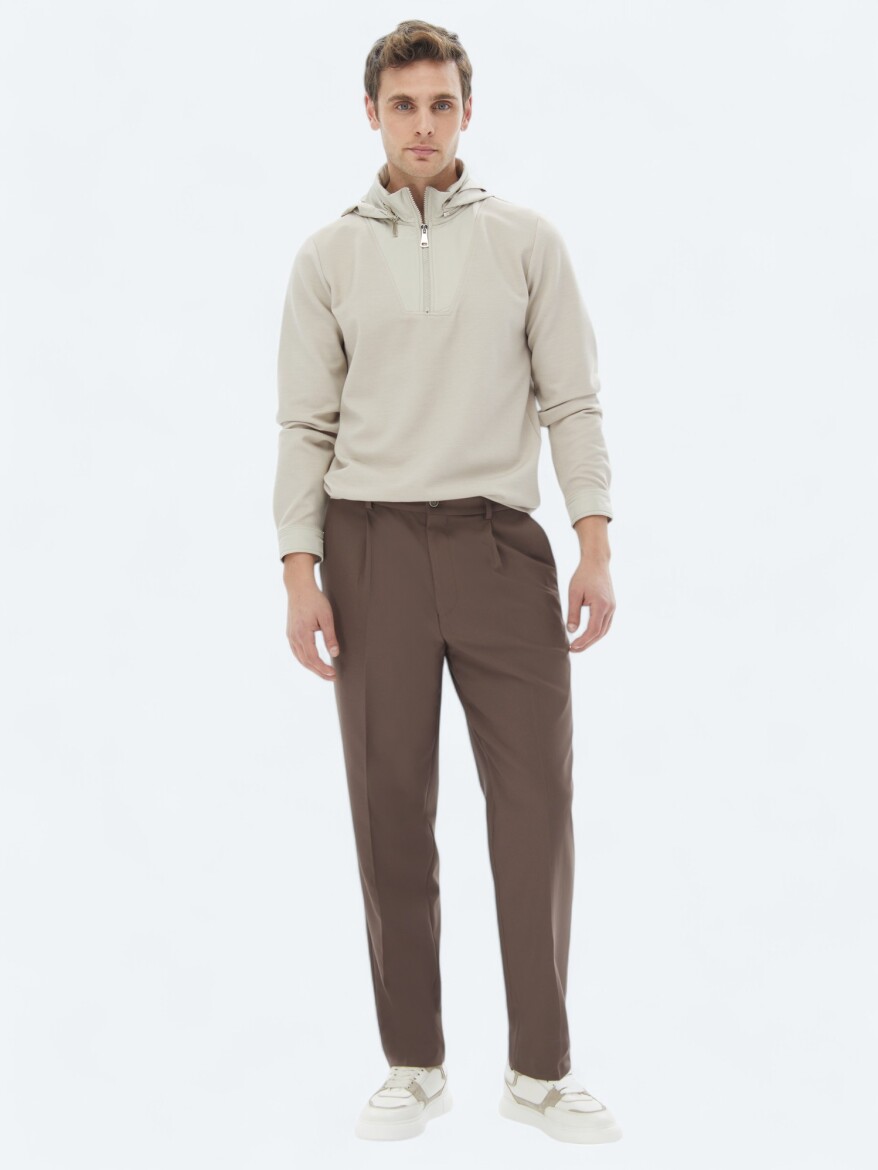 Beige Hooded Sweatshirt - KİP