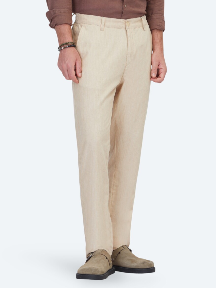 Beige Material Jogging Fit Casual 100% Cotton Trousers - KİP