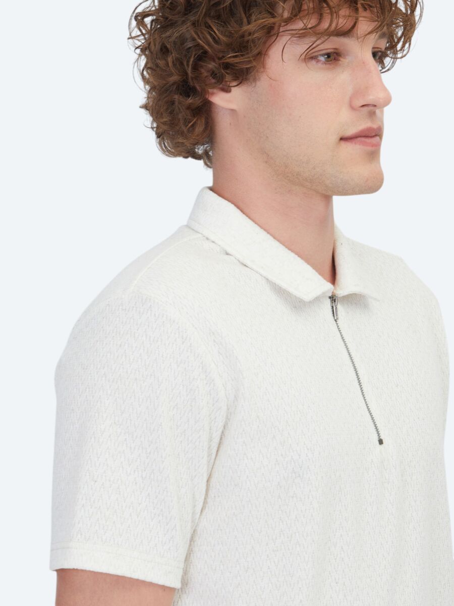 Beige Patterned Cotton Blended T-Shirt - 4