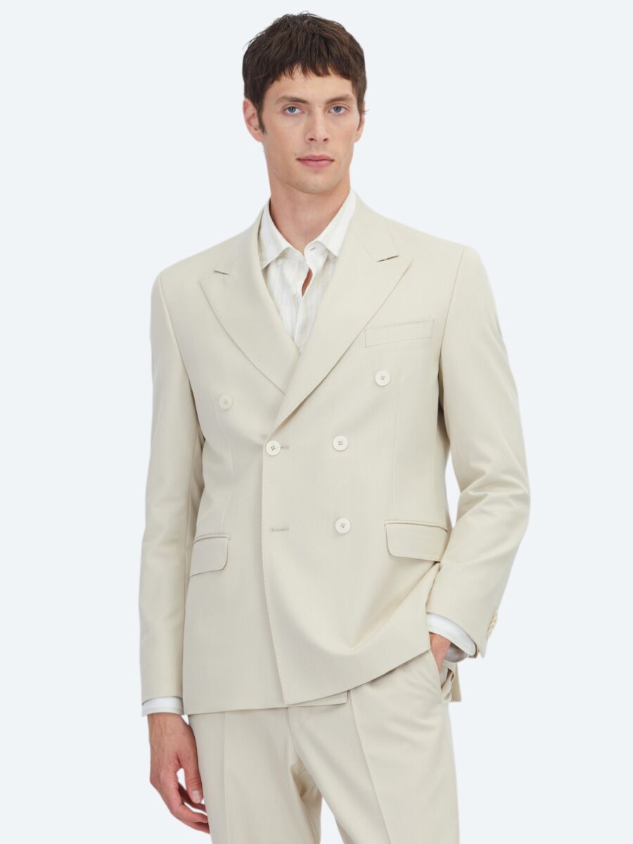 Beige Plain Modern Fit Suit - 1