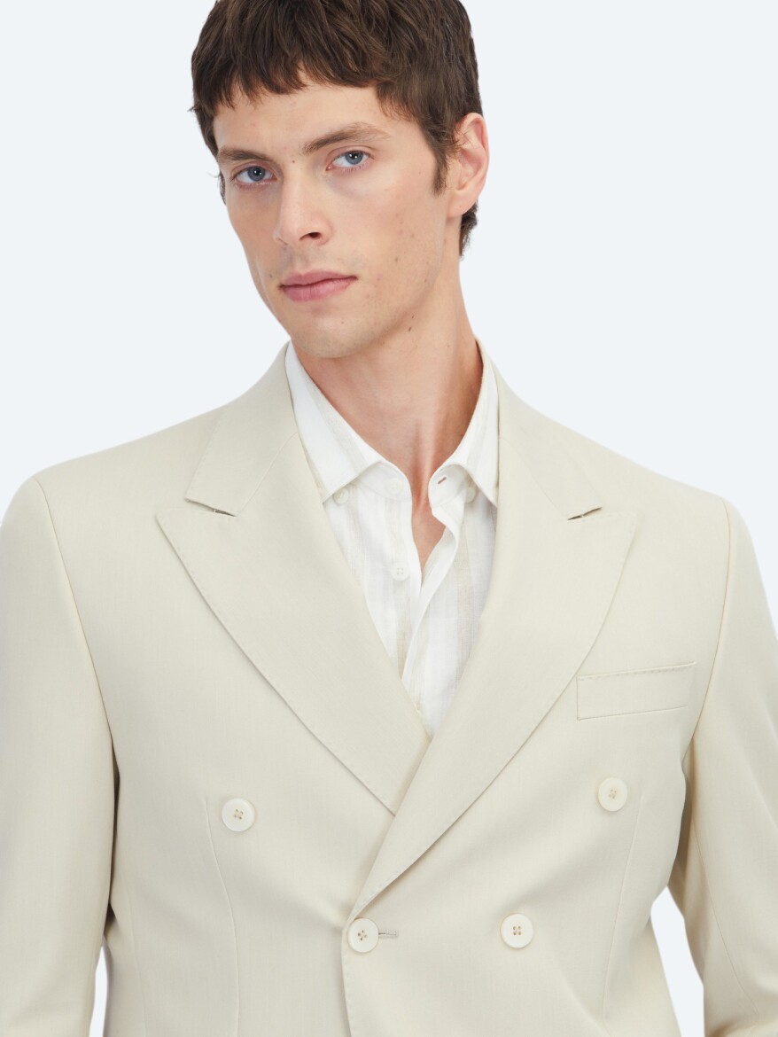 Beige Plain Modern Fit Suit - 3