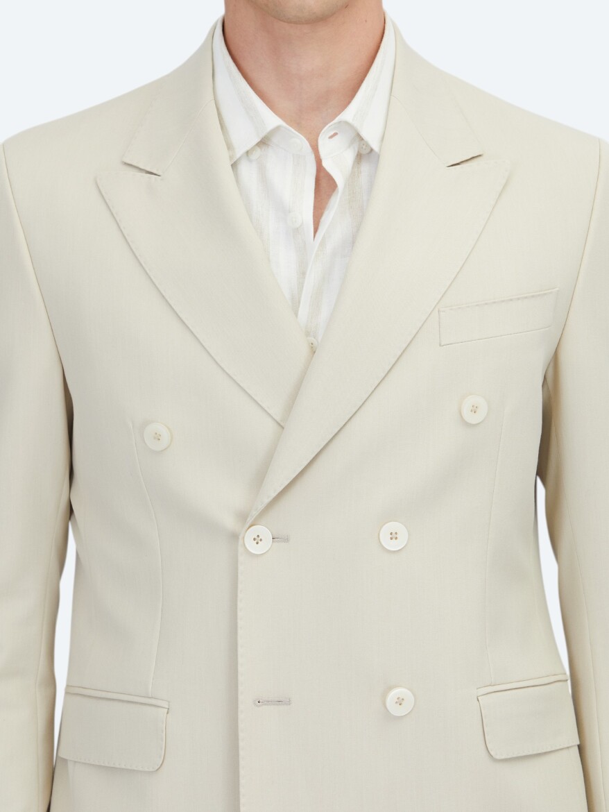 Beige Plain Modern Fit Suit - 4