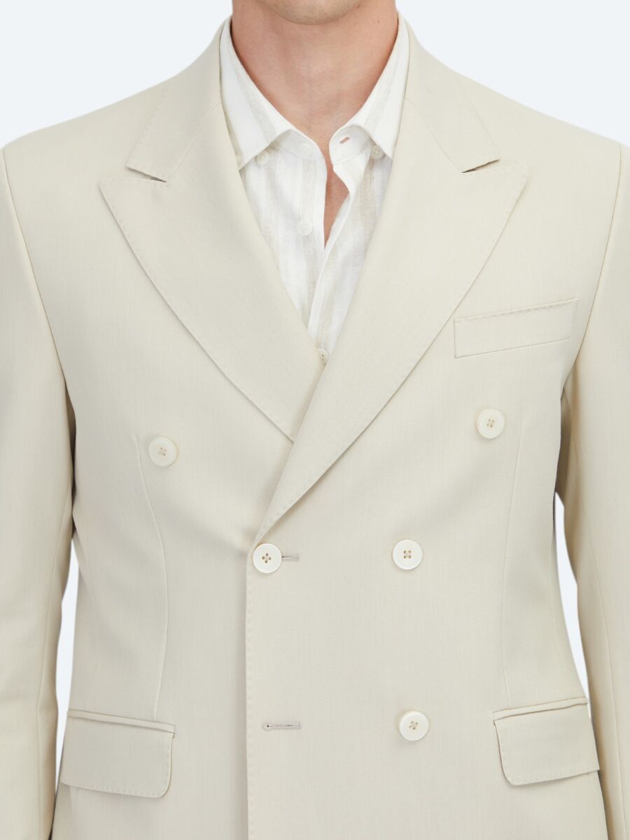 Beige Plain Modern Fit Suit - 4
