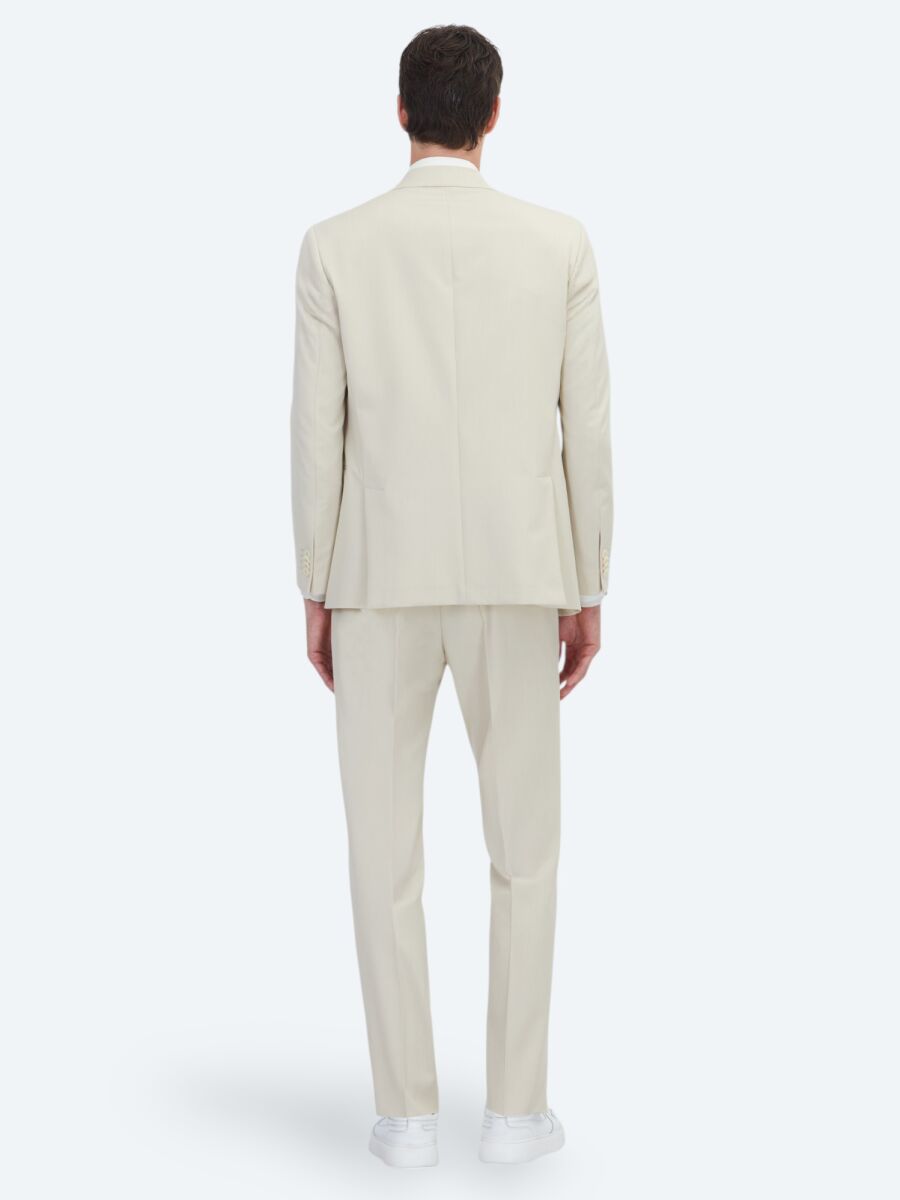 Beige Plain Modern Fit Suit - 5